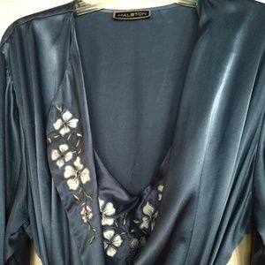 Halston nightgown and robe embroidered with whitef